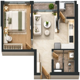 Mẫu căn 08 – Căn hộ 1 phòng ngủ