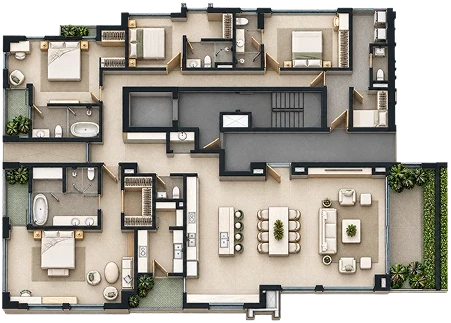 Mẫu Penthouse 01 – Căn hộ 4 phòng ngủ